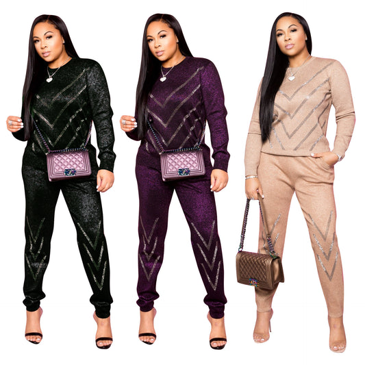 Flattering Long Sleeve Two-Piece Pants Set