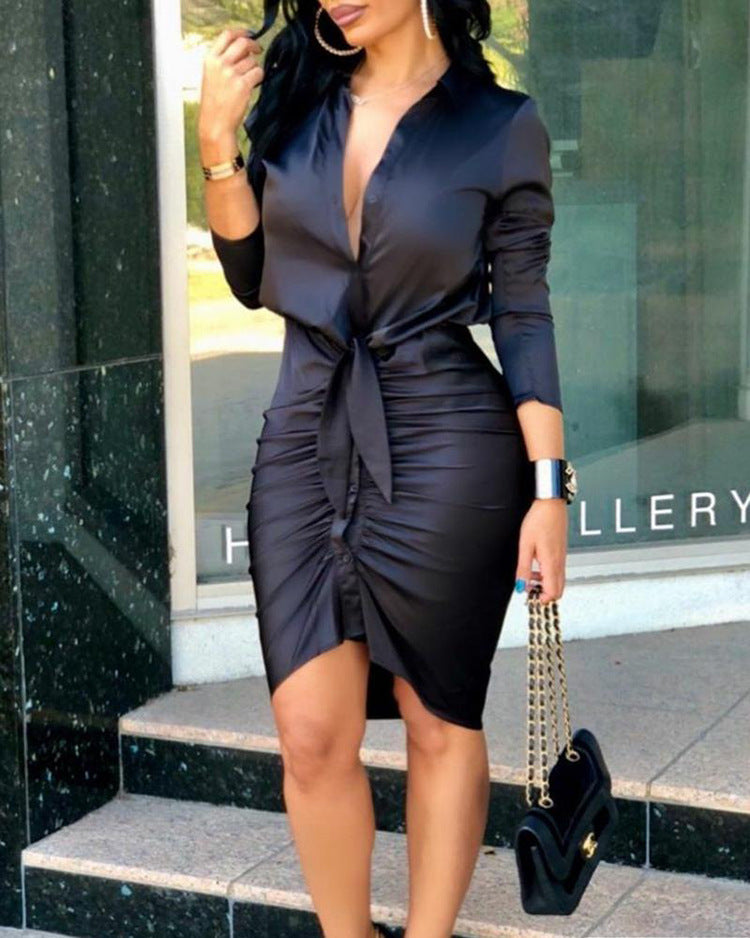 Comfortable Solid Color Stylish Long Sleeve Midi Dress