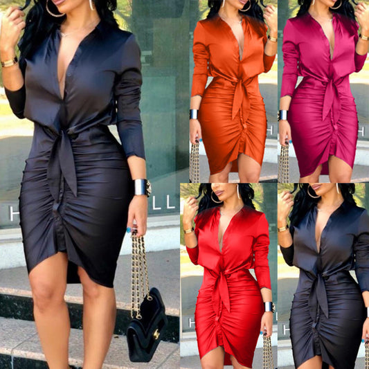 Comfortable Solid Color Stylish Long Sleeve Midi Dress