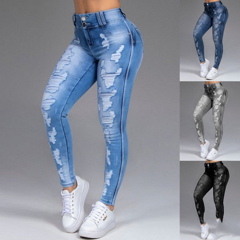 Ladies Relaxed Fit Ripped Jeans