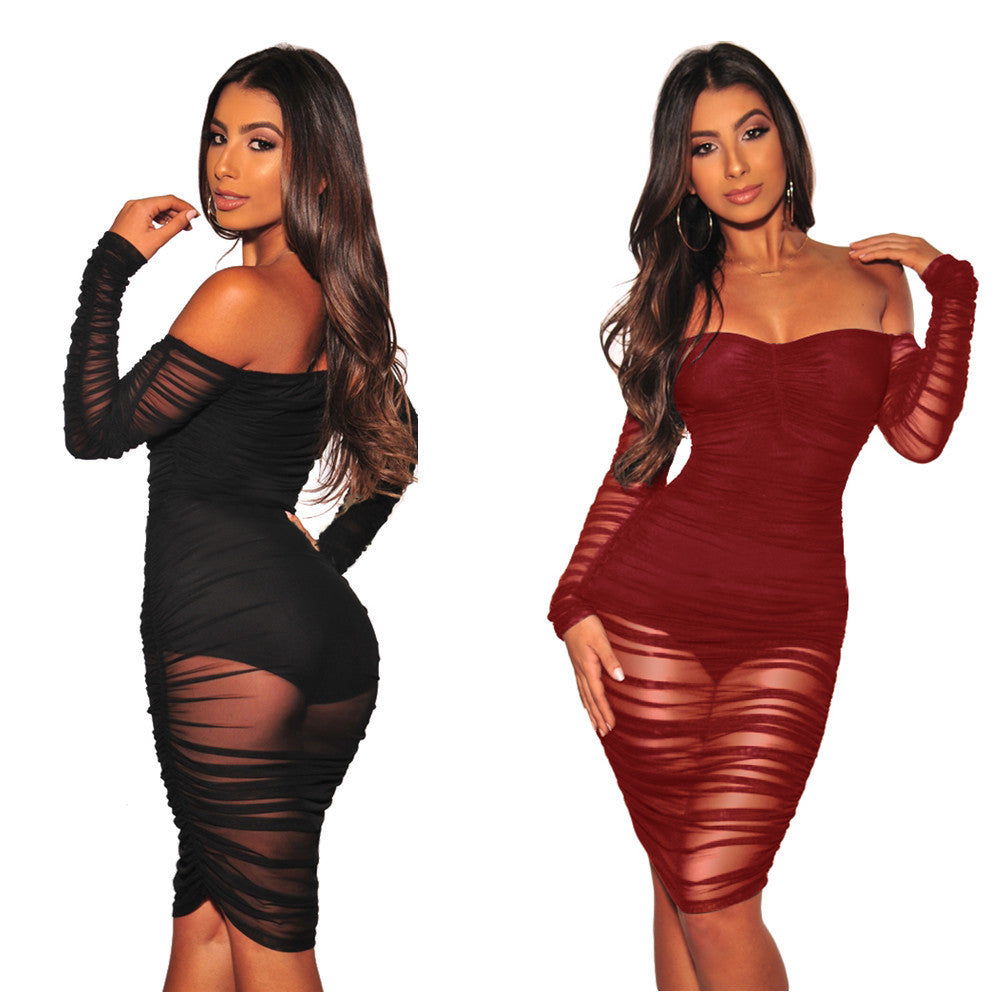 Sexy one-shoulder mesh night dress