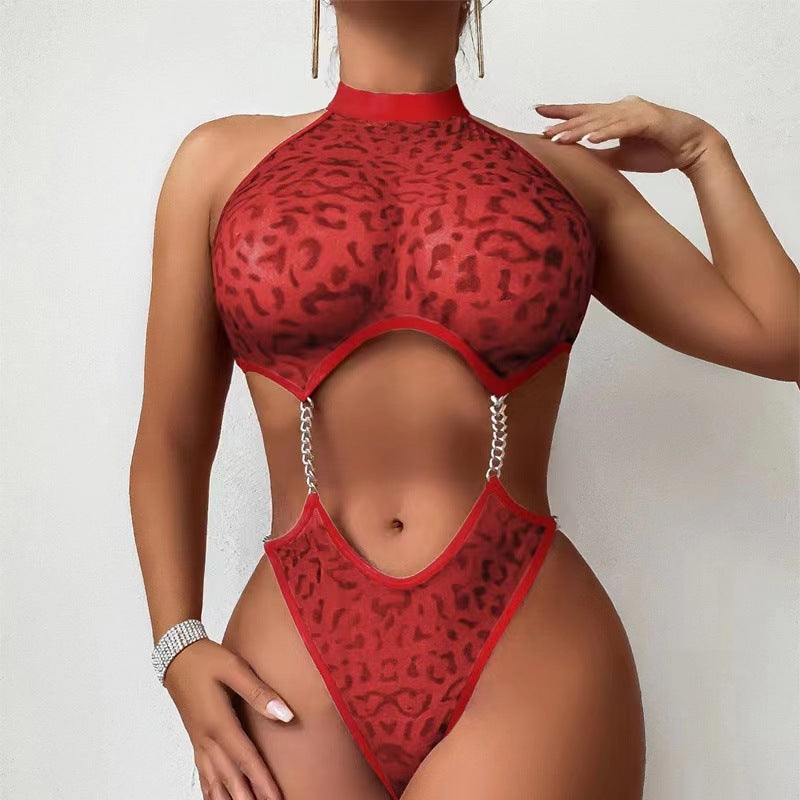 Ladies Leopard Print Sheer Body Suit