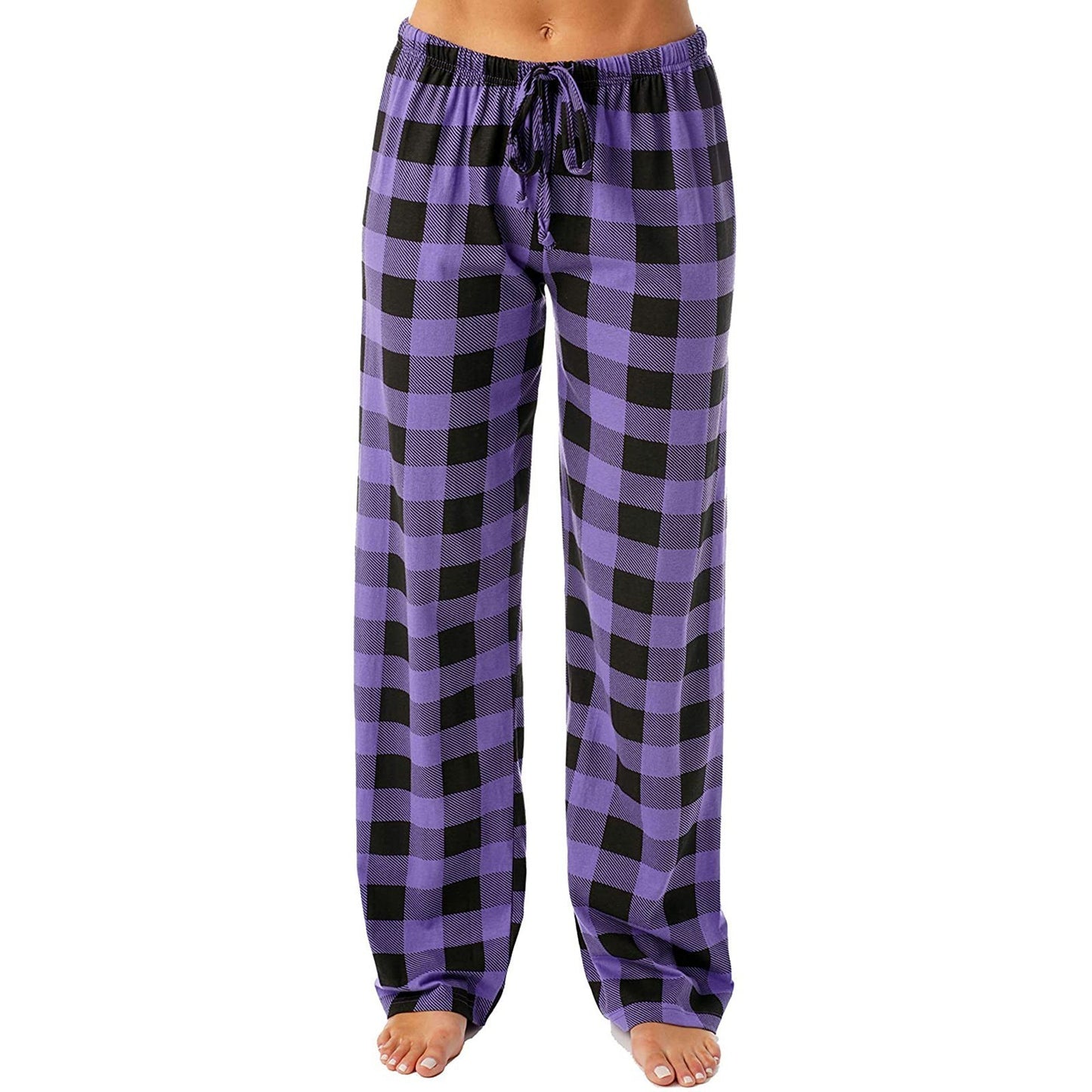 Women's Plaid Print Drawstring Loose Trousers