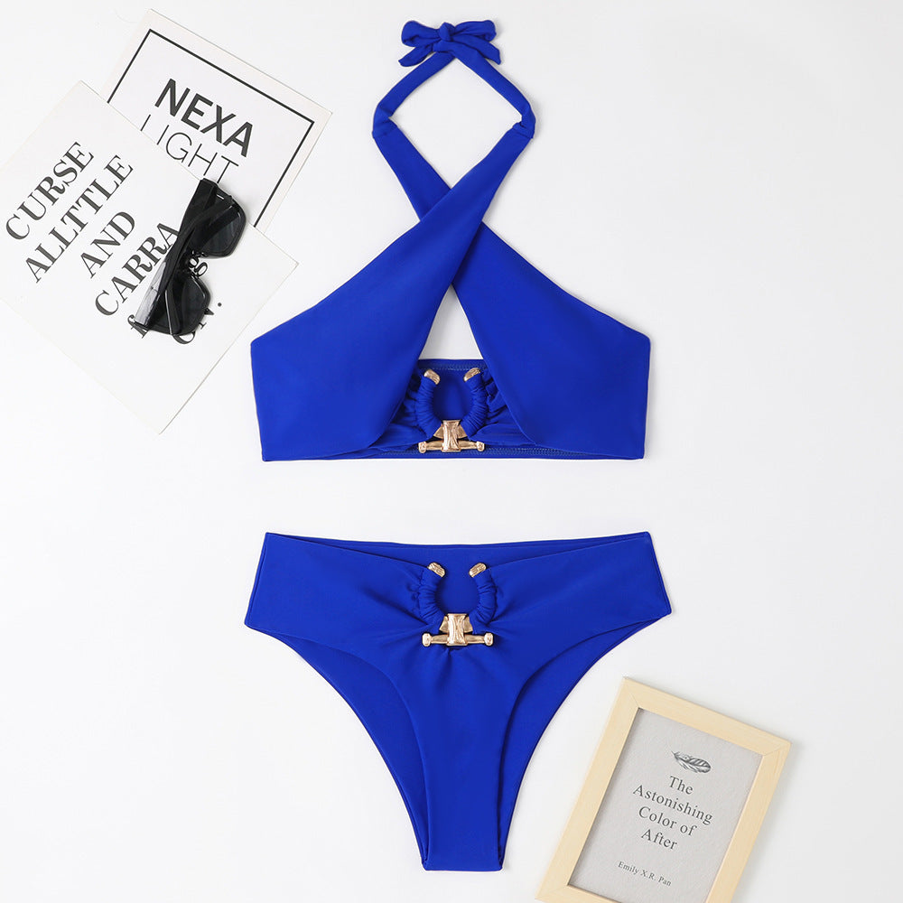 Fashion Split Cross-Halter Neck Swimsuit