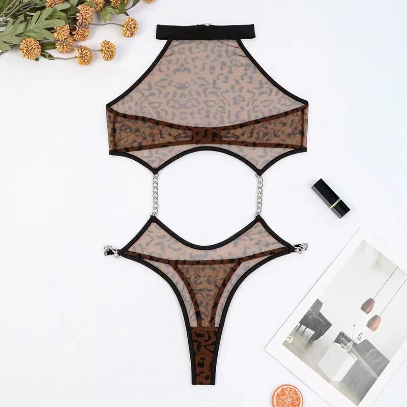 Ladies Leopard Print Sheer Body Suit