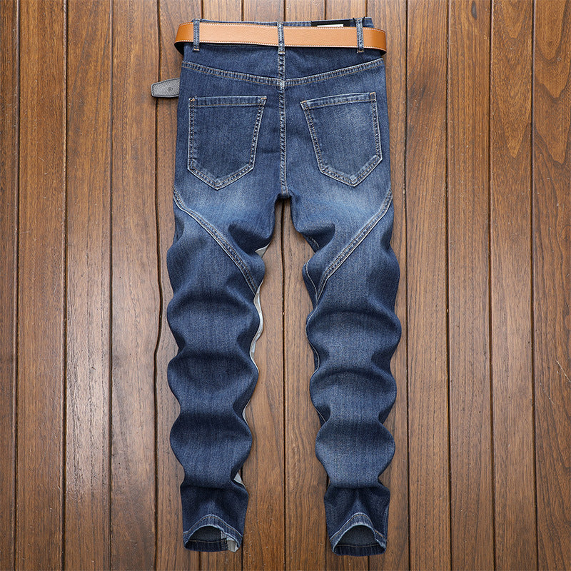 Men's Checkerboard Patched Jeans