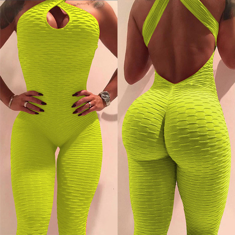 Cross Design Backless Full Yoga Bodysuit