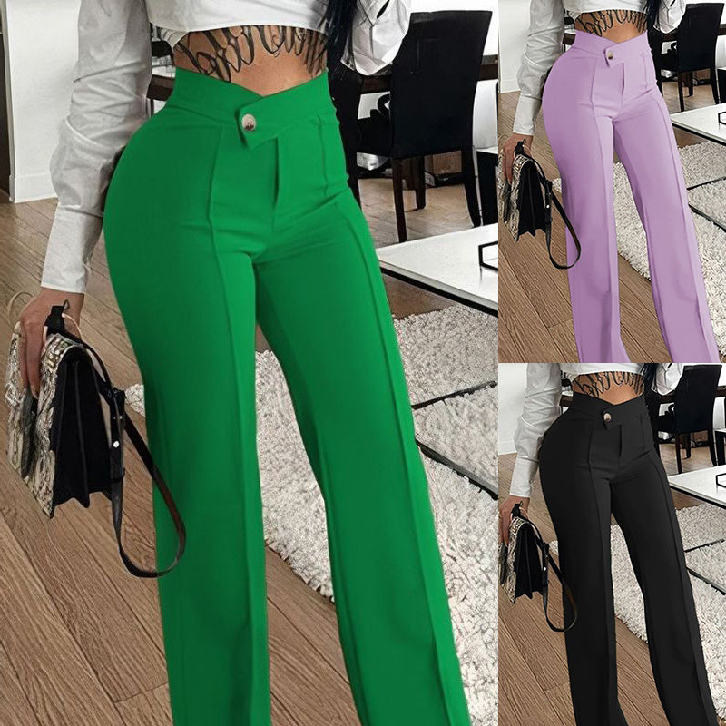 Straight Leg Hip Hug Pants with Buckle