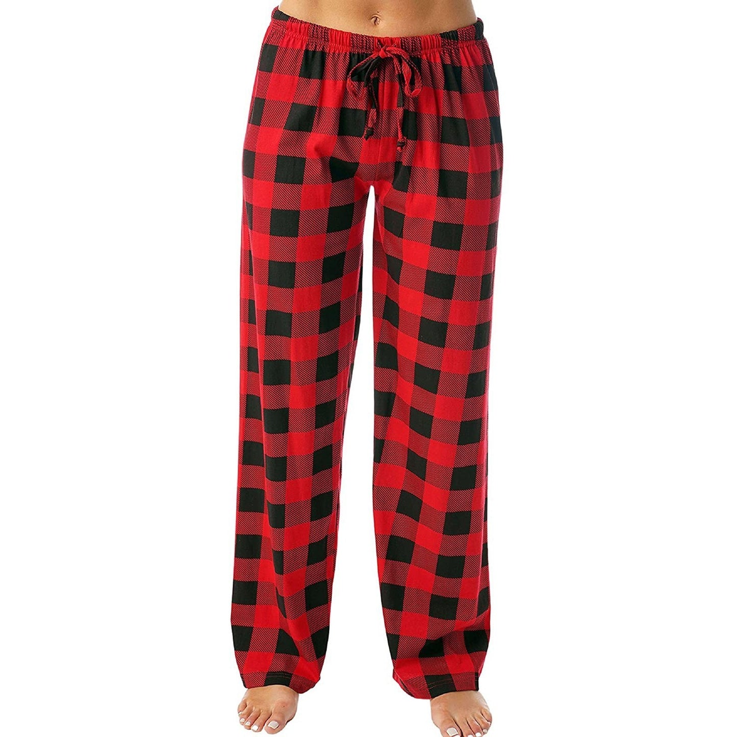 Women's Plaid Print Drawstring Loose Trousers