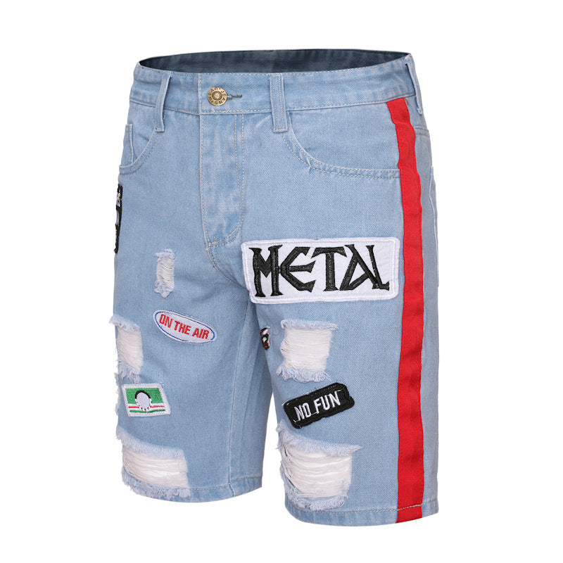 Men's Fashion Denim Ripped Embroidered Shorts