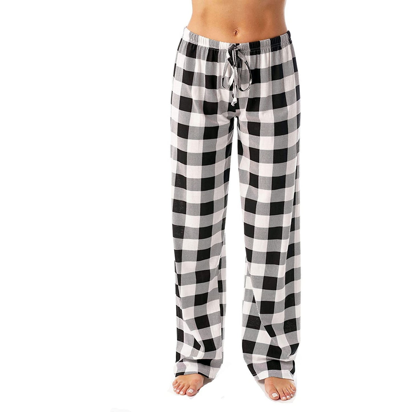 Women's Plaid Print Drawstring Loose Trousers