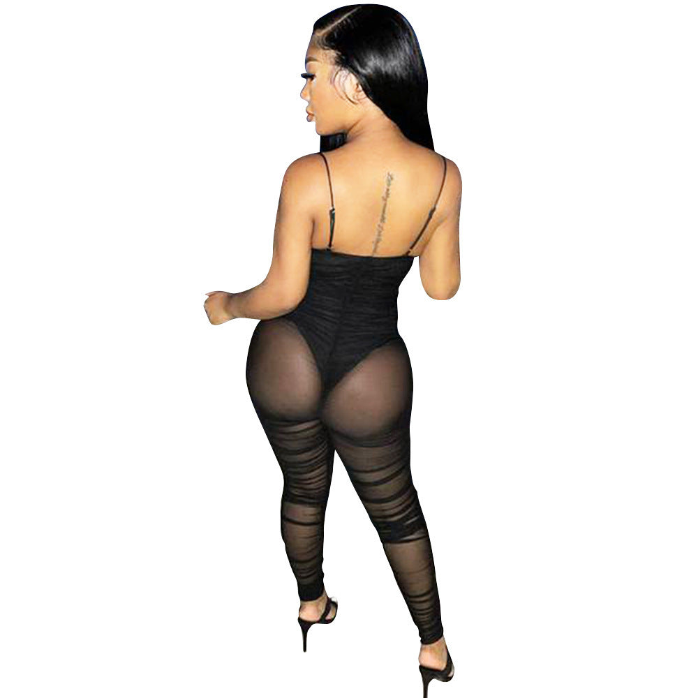 Elegant See-through Suspender Jumpsuit