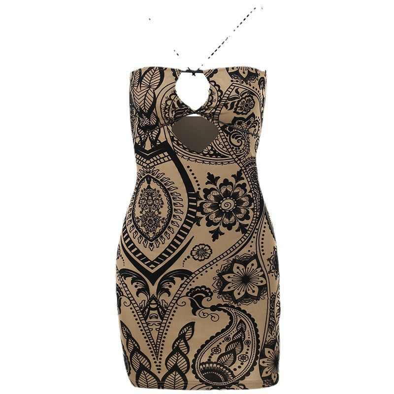 Flocked Print Party Dress Slim Fit