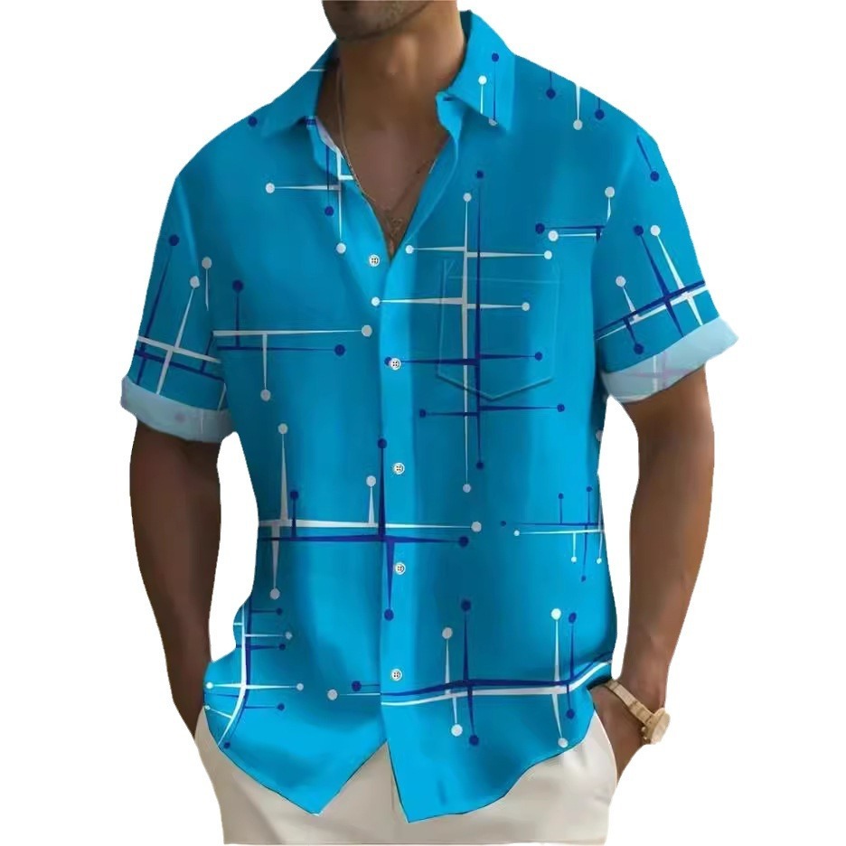 Short Sleeve Fashion Printed Men's Lapel Shirt