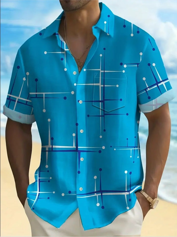 Short Sleeve Fashion Printed Men's Lapel Shirt