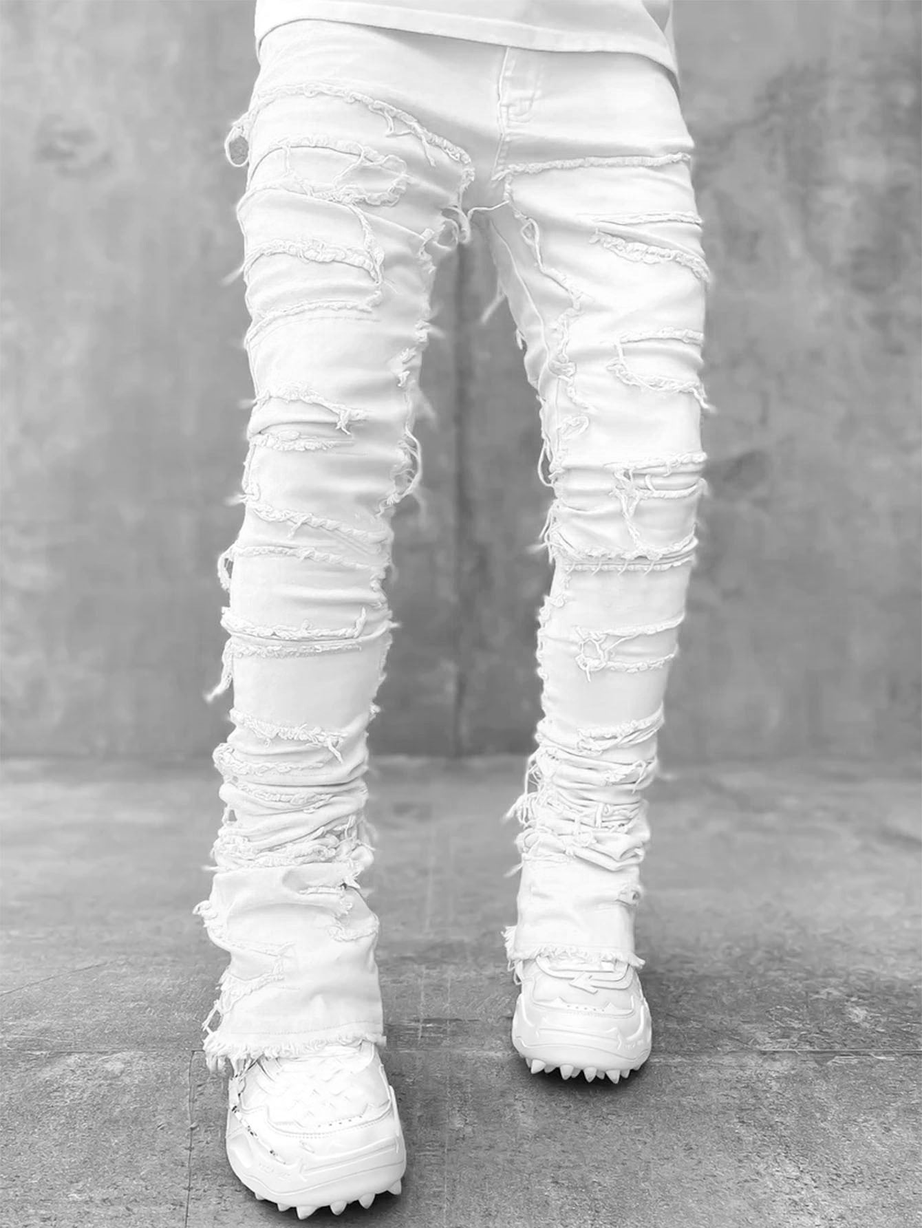 Men's Patched Tight Fit Stacked Leg Jeans