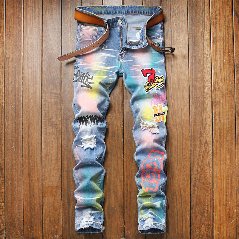 Painted Patch Blue Men's Skinny Jeans