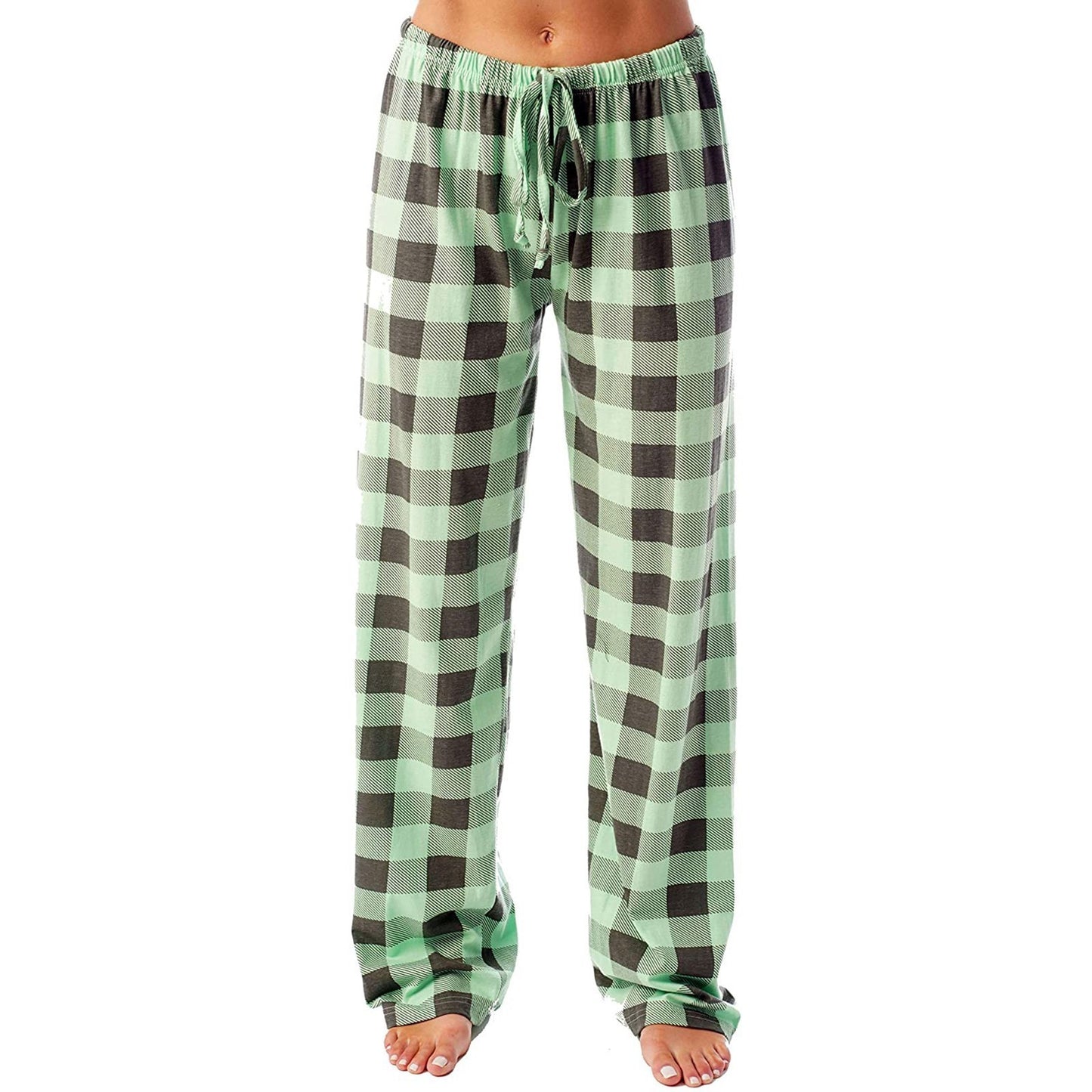 Women's Plaid Print Drawstring Loose Trousers