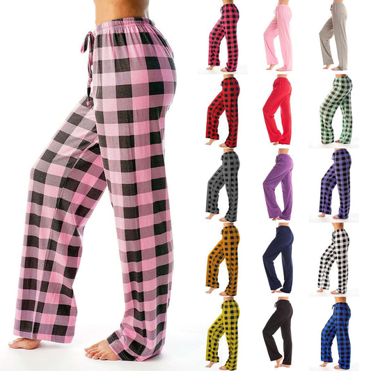 Women's Plaid Print Drawstring Loose Trousers