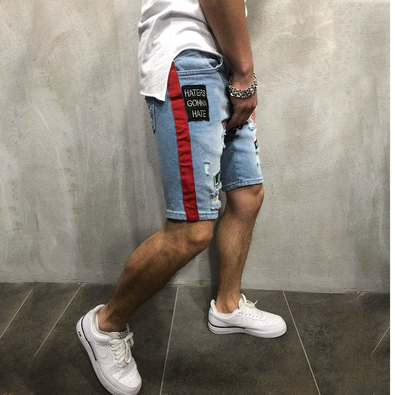 Men's Fashion Denim Ripped Embroidered Shorts