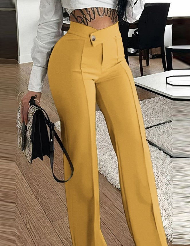 Straight Leg Hip Hug Pants with Buckle