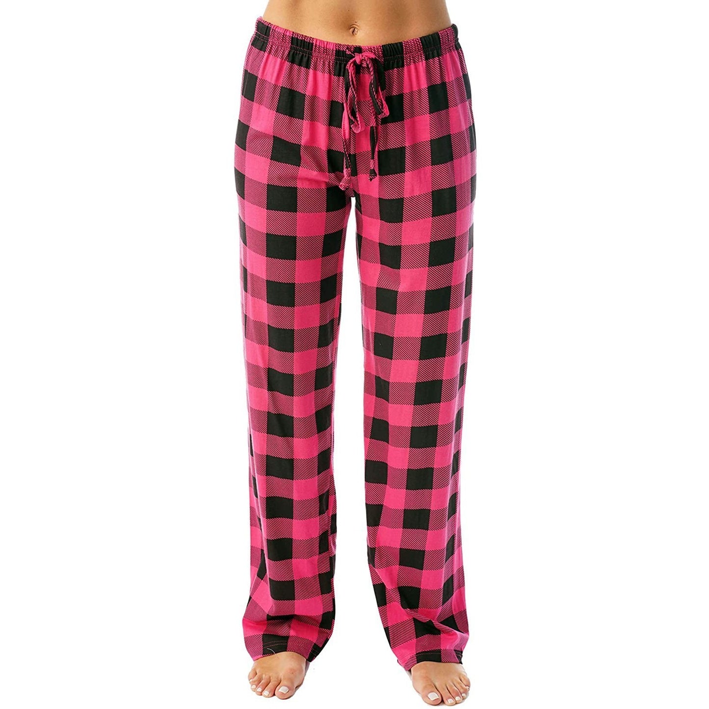 Women's Plaid Print Drawstring Loose Trousers